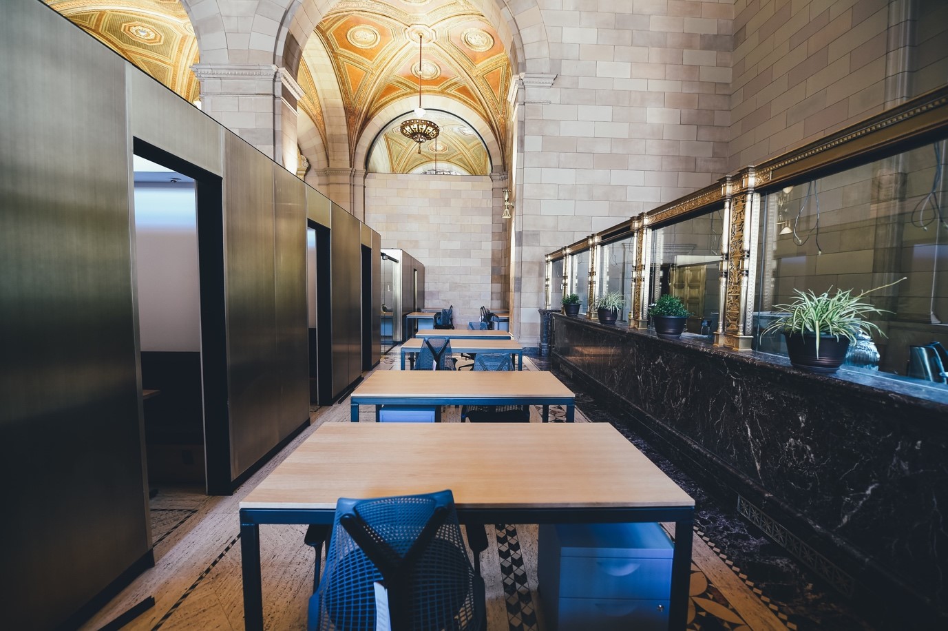 building lobby converted to a work space